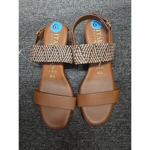 Italian Shoe Makers Women's US 6.5M Made In Italy Brown Double Strap Sandals
